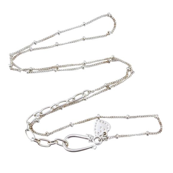 Vintage Sterling Silver 925 Beaded & Cable Chain Necklace | Adjustable 17”-19” - Picture 1 of 4